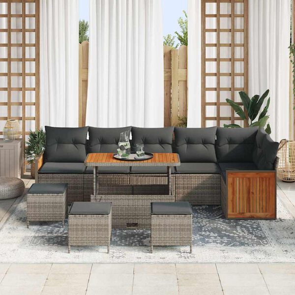 vidaXL Ensemble de canap&eacute; de jardin 10 pcs Gris Gris fonc&eacute; polyrotin