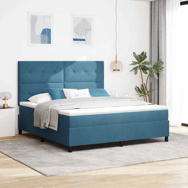 vidaXL Lit &agrave; ressort LED avec matelas Bleu fonc&eacute; 180 x 200 cm Velours
