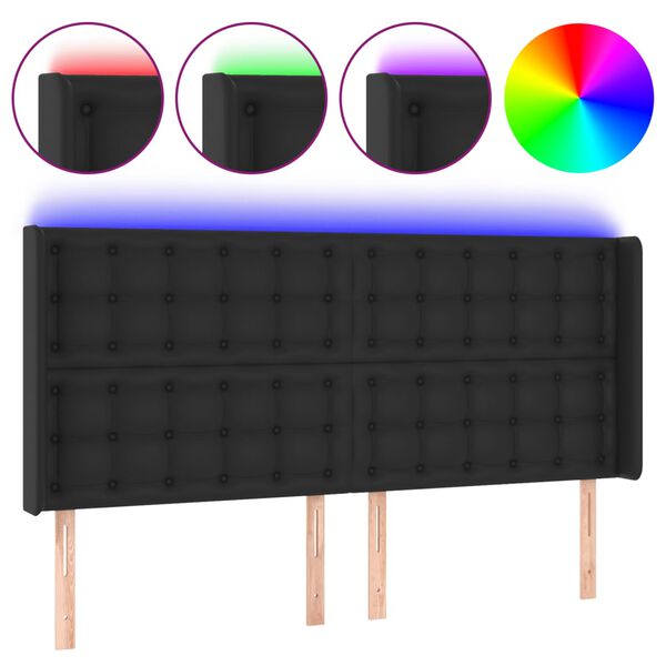 vidaXL T&ecirc;te de lit &agrave; LED Noir 203x16x118/128 cm Similicuir