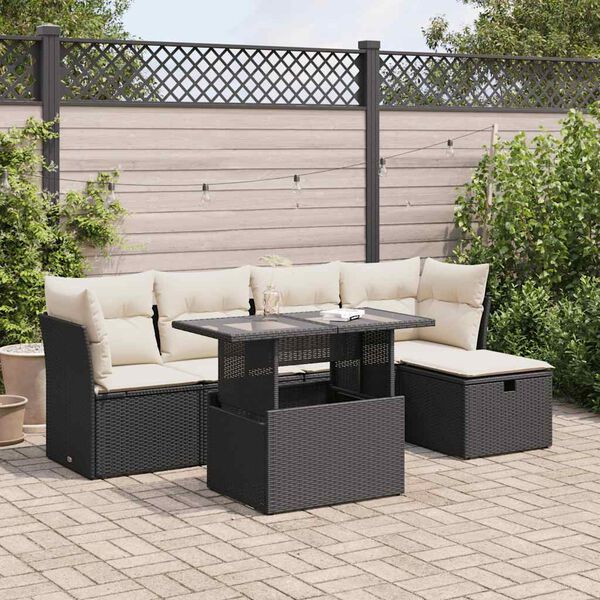 vidaXL Salon de jardin 6 pcs avec coussins noir r&eacute;sine tress&eacute;e