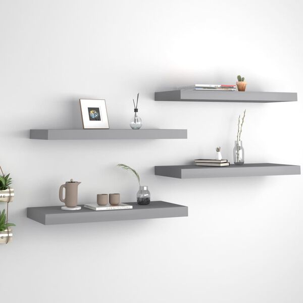 vidaXL &Eacute;tag&egrave;res murales flottantes 4 pcs Gris 60x23,5x3,8 cm MDF