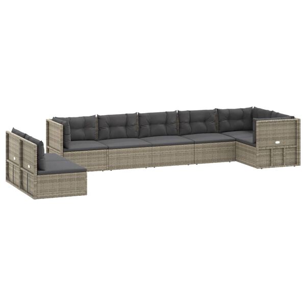vidaXL Salon de jardin 8 pcs avec coussins Gris R&eacute;sine tress&eacute;e