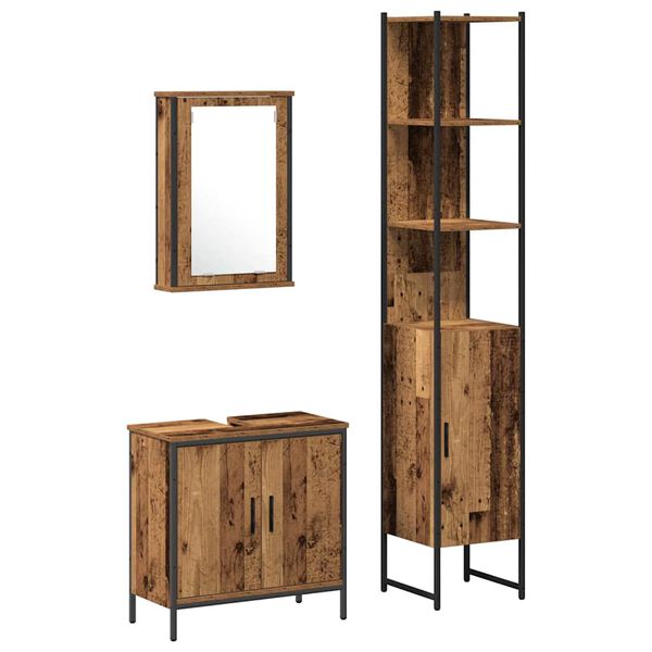 vidaXL Ensemble de mobilier de salle de bain avec &eacute;tag&egrave;re 3 pcs Marron