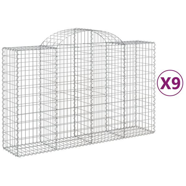 vidaXL Paniers &agrave; gabions arqu&eacute;s 9 pcs 200x50x120/140 cm Fer galvanis&eacute;