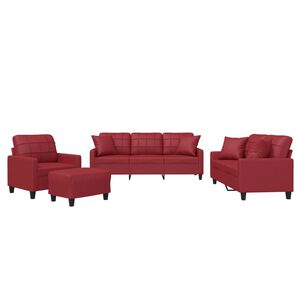 vidaXL Ensemble de canap&eacute;s 4 pcs et coussins rouge bordeaux similicuir