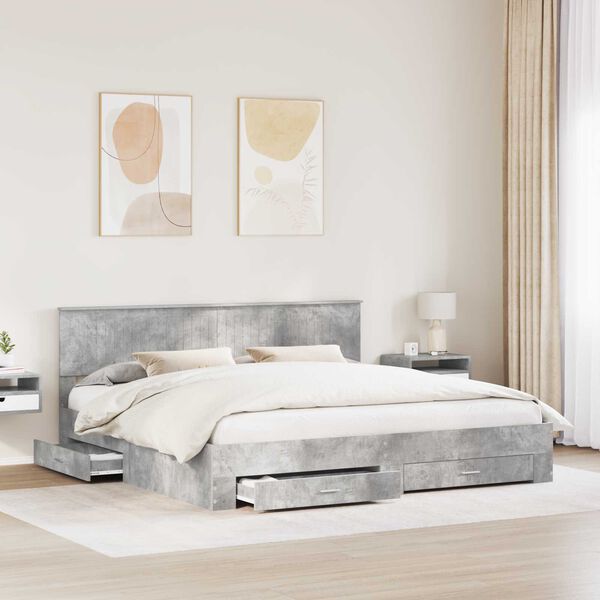 vidaXL Cadre de lit Gris b&eacute;ton 200 x 200 cm Bois d'ing&eacute;nierie