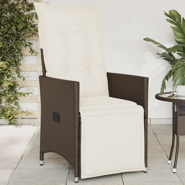 vidaXL Chaise inclinable de jardin avec coussins marron r&eacute;sine tress&eacute;e