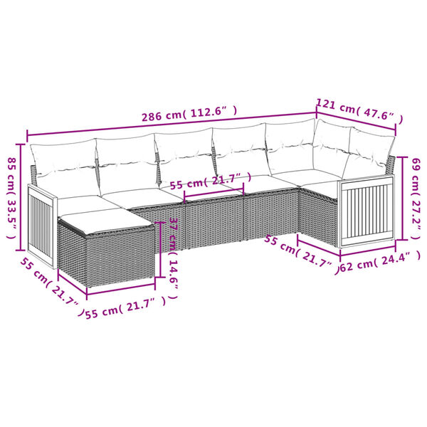vidaXL Salon de jardin avec coussins 7 pcs gris r&eacute;sine tress&eacute;e