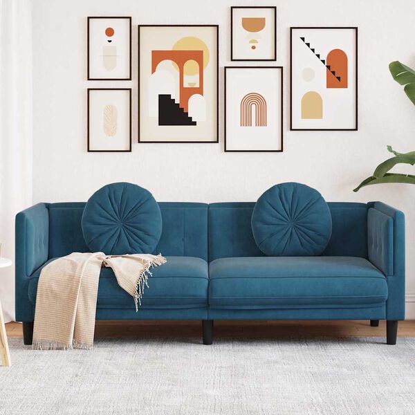 vidaXL Canap&eacute; avec coussins 3 places bleu velours