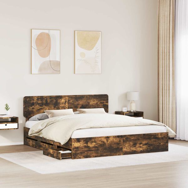 vidaXL Cadre de lit Ch&ecirc;ne fum&eacute; 200 x 200 cm Bois Ing&eacute;nierie