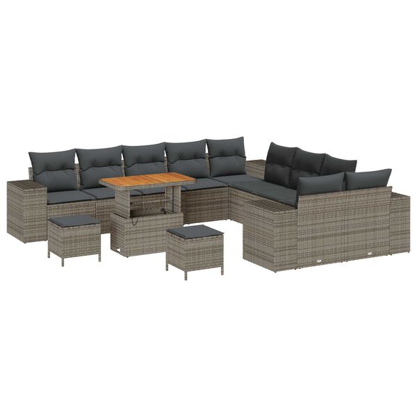 vidaXL Ensemble de canap&eacute; de jardin avec coussin 13 pcs Gris polyrotin