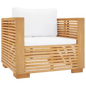 vidaXL Fauteuil de jardin avec coussins cr&egrave;me Bois de teck massif