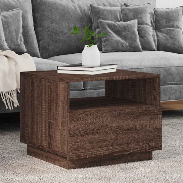vidaXL Table basse avec lumières LED chêne marron 50x49x40 cm