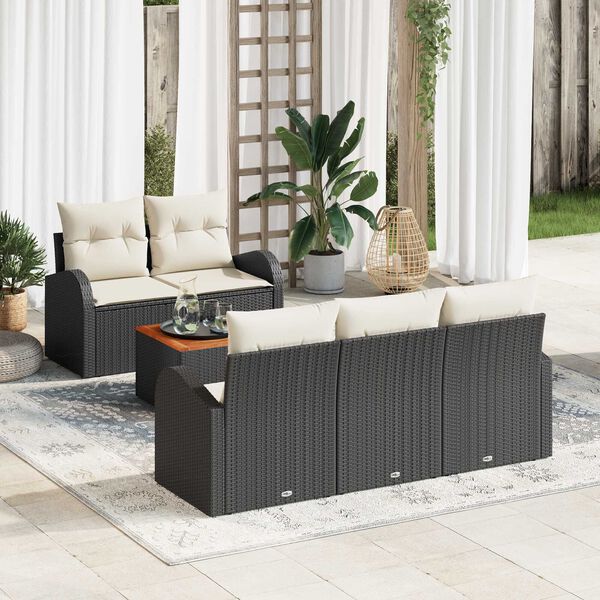 vidaXL Ensemble de canap&eacute; de jardin avec coussin 6 pcs Noir polyrotin