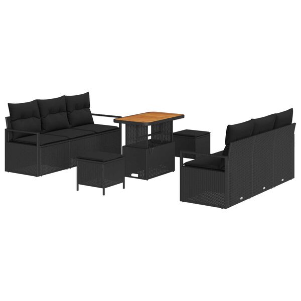 vidaXL Ensemble de canap&eacute; de jardin 9 pcs Noir Poly rotin
