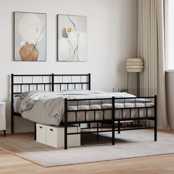 vidaXL Cadre de lit m&eacute;tal sans matelas avec pied de lit noir 120x200cm