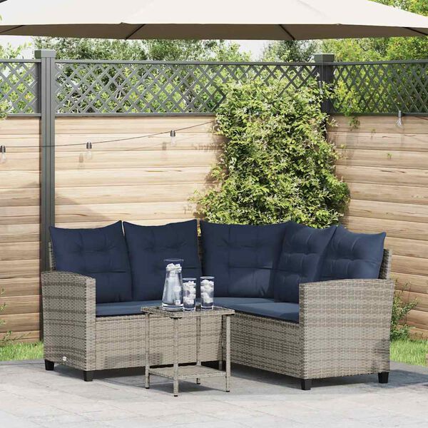 vidaXL Canap&eacute; de jardin avec table et coussins en forme de L gris