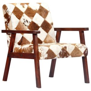 vidaXL Fauteuil blanc et marron cuir v&eacute;ritable de ch&egrave;vre
