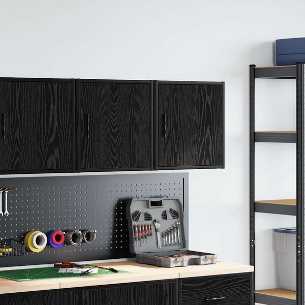 vidaXL Armoires murales de garage 2 pcs noir bois d'ing&eacute;nierie