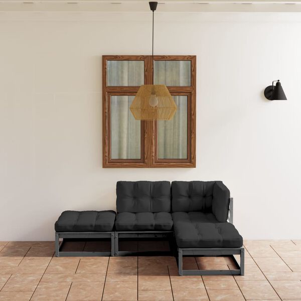 vidaXL Salon de jardin 4 pcs avec coussins Bois de pin massif