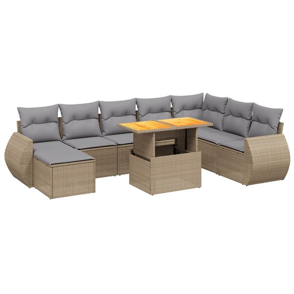 vidaXL Salon de jardin avec coussins 9 pcs beige r&eacute;sine tress&eacute;e