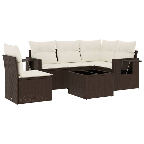 vidaXL Salon de jardin avec coussins 6 pcs marron r&eacute;sine tress&eacute;e