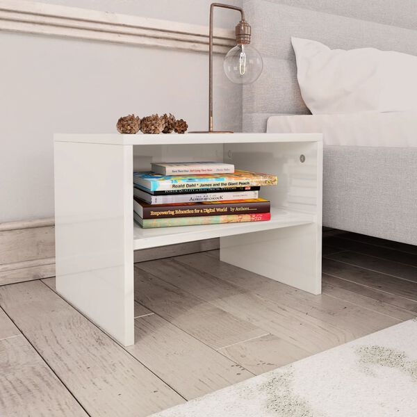vidaXL Table de chevet Blanc brillant 40x30x30 cm Bois ing&eacute;nierie
