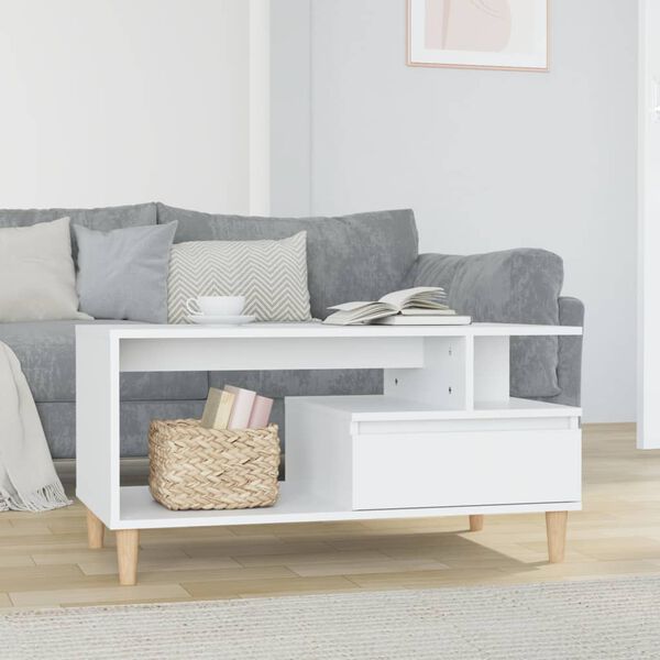 vidaXL Table basse Blanc brillant 90x49x45 cm Bois d'ing&eacute;nierie