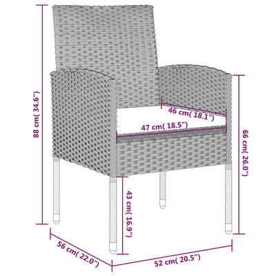 vidaXL Ensemble à manger de jardin 3 pcs Noir