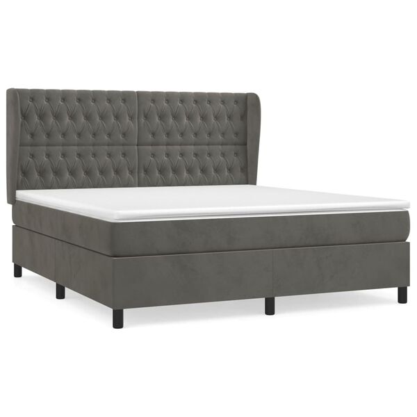 vidaXL Sommier &agrave; lattes de lit et matelas Gris fonc&eacute; 180x200cm Velours