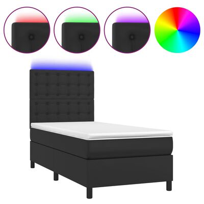 vidaXL Sommier à lattes de lit avec matelas et LED Noir 90x200 cm