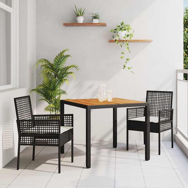 vidaXL Ensemble de salle &agrave; manger pour jardin 3 pcs Noir polyrotin