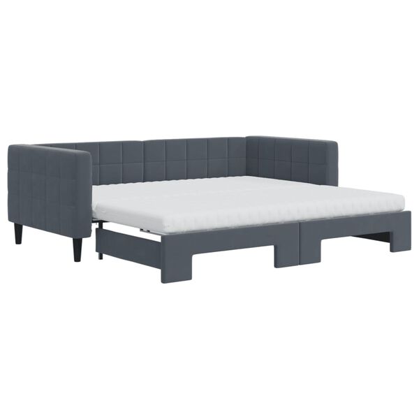 vidaXL Lit de jour avec gigogne et matelas gris fonc&eacute; 90x190cm velours