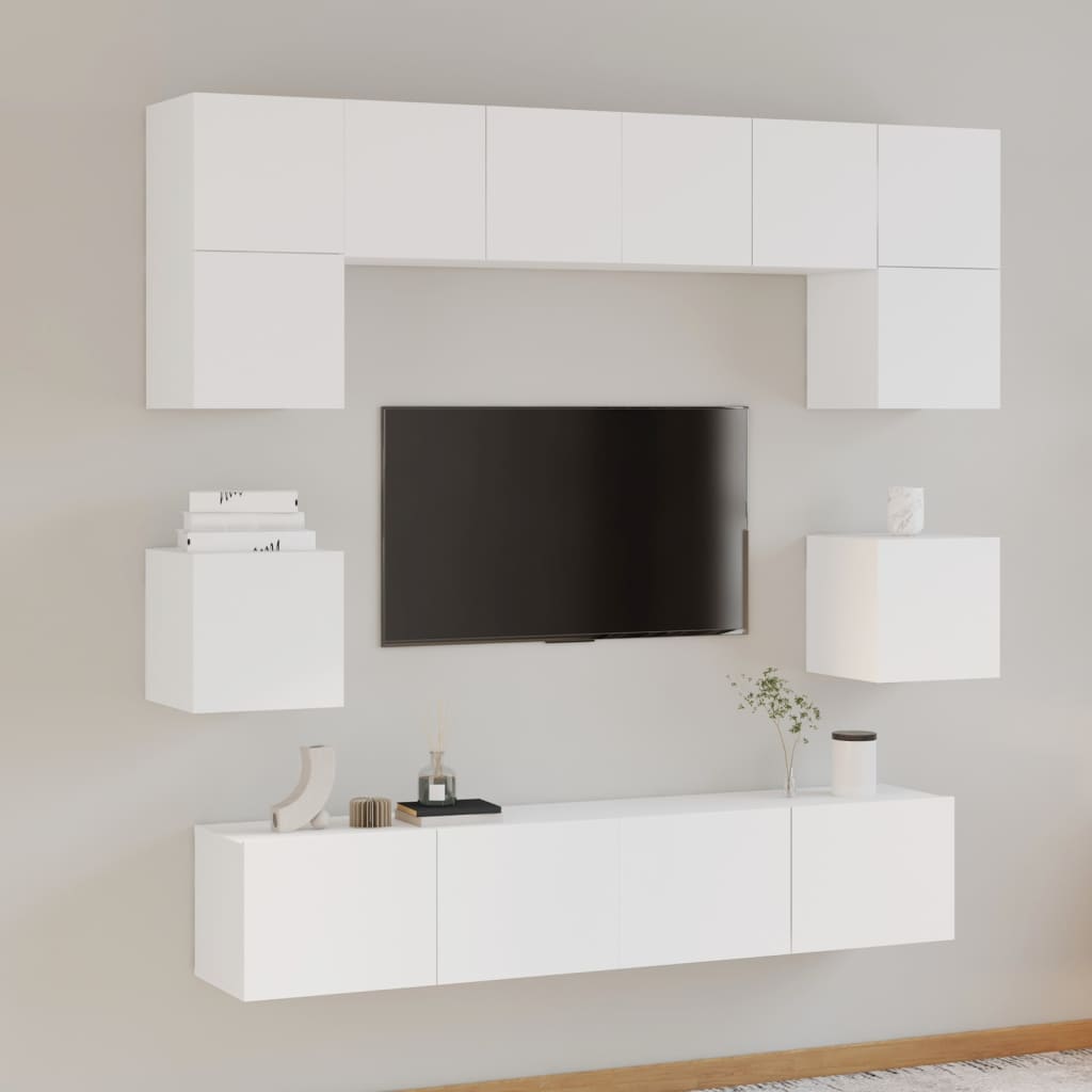 vidaXL Ensemble de meubles TV 8 pcs Blanc Bois d'ingénierie