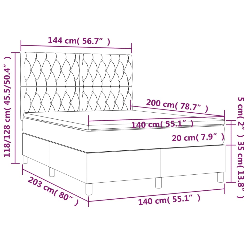 vidaXL Sommier à lattes de lit avec matelas Gris foncé 140x200cm Tissu