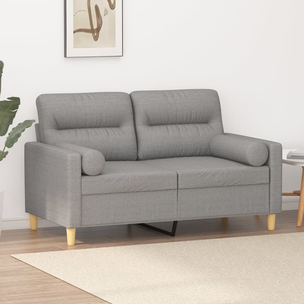 vidaXL Canapé 2 places et oreillers et coussins Gris clair 120cm Tissu