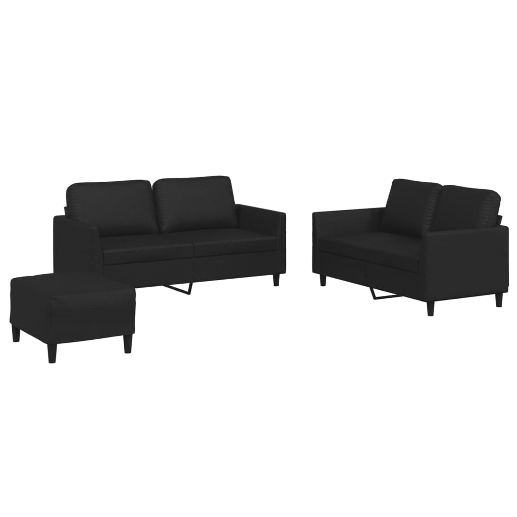 vidaXL Ensemble de canapés 3 pcs avec coussins Noir Similicuir