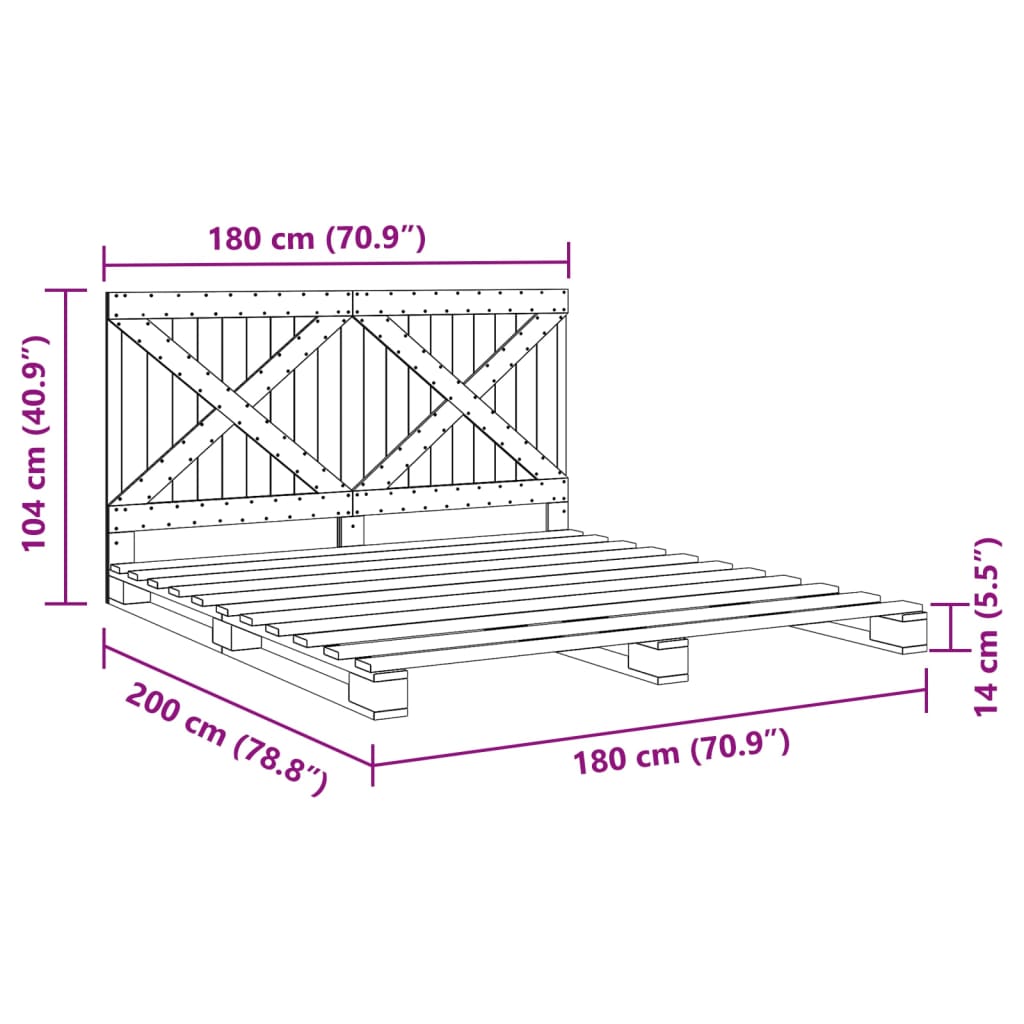 vidaXL Cadre de lit avec tête de lit gris 180x200cm bois de pin massif