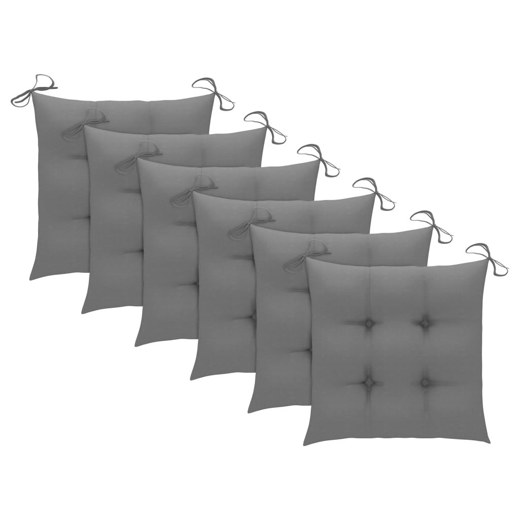 vidaXL Chaises de jardin avec coussins gris lot de 6 Bois teck massif