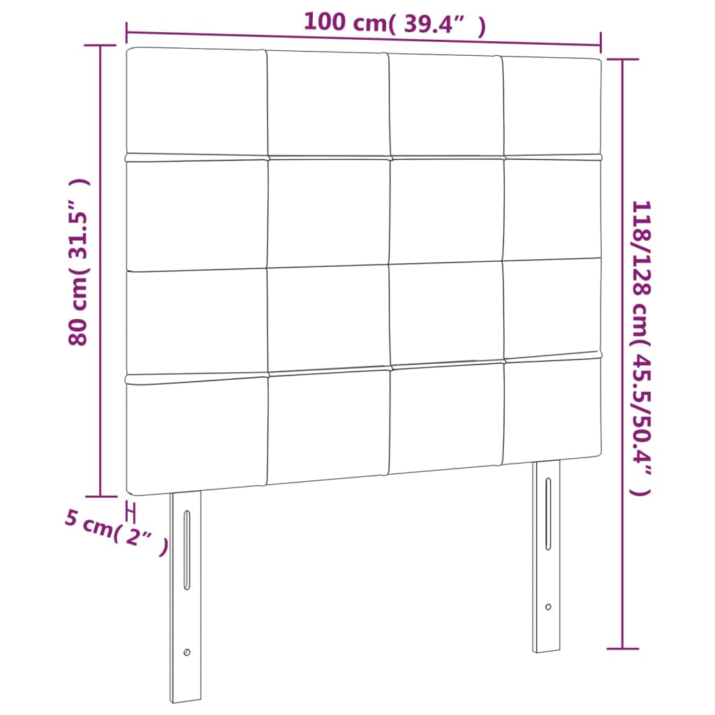 vidaXL Tête de lit à LED Gris clair 100x5x118/128 cm Velours