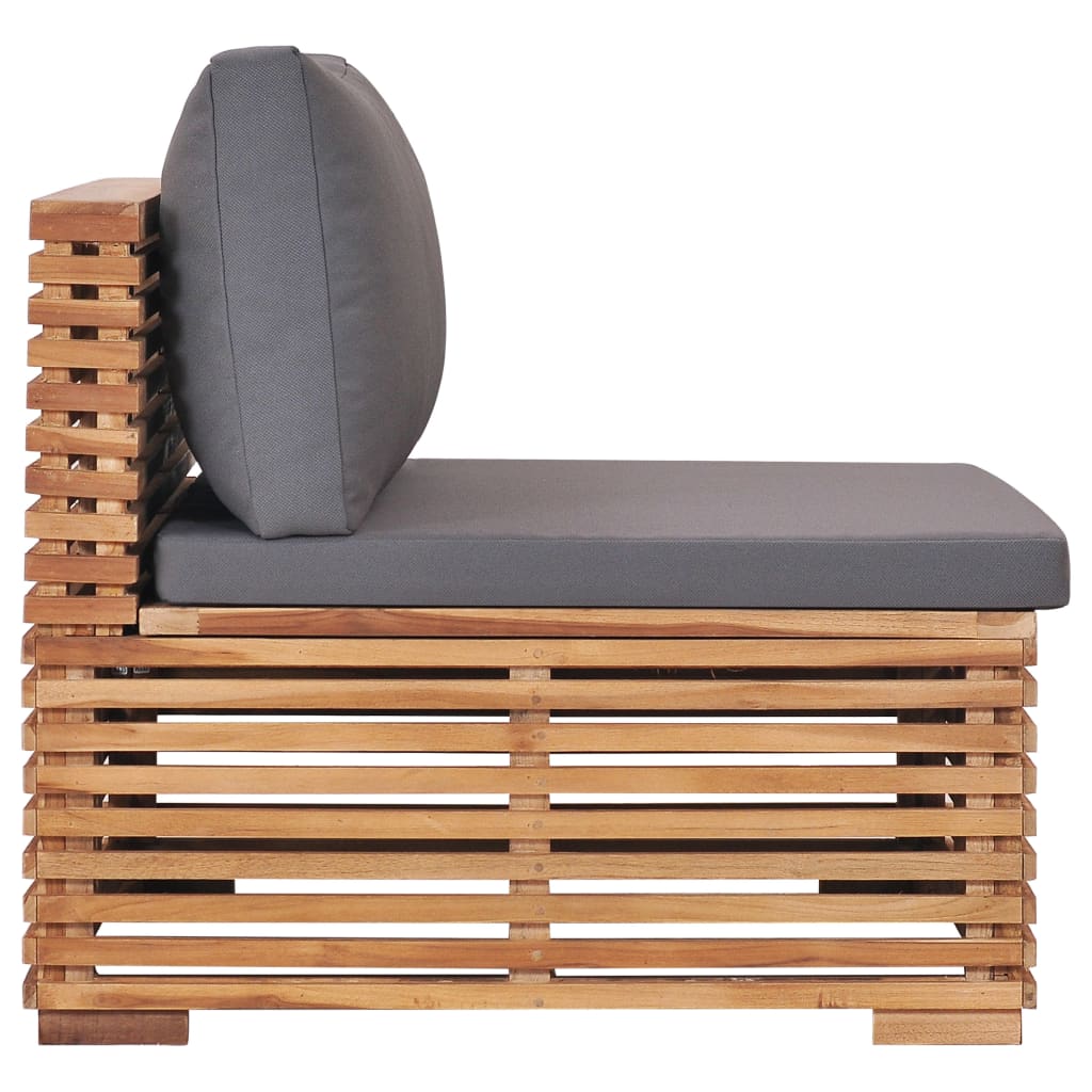 vidaXL Canapé central de jardin avec coussin gris Bois de teck solide