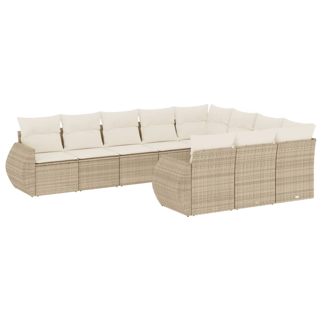 vidaXL Salon de jardin avec coussins 10 pcs beige résine tressée