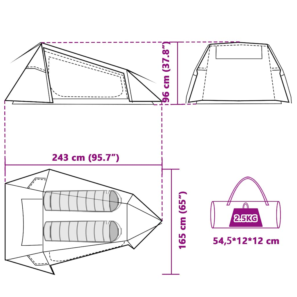 vidaXL Tente de camping tunnel 2 personnes tissu occultant imperméable