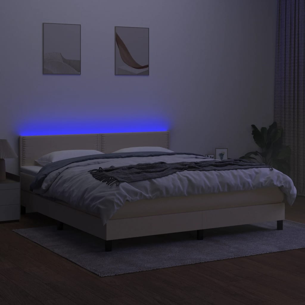 vidaXL Sommier à lattes de lit avec matelas LED Crème 180x200 cm Tissu