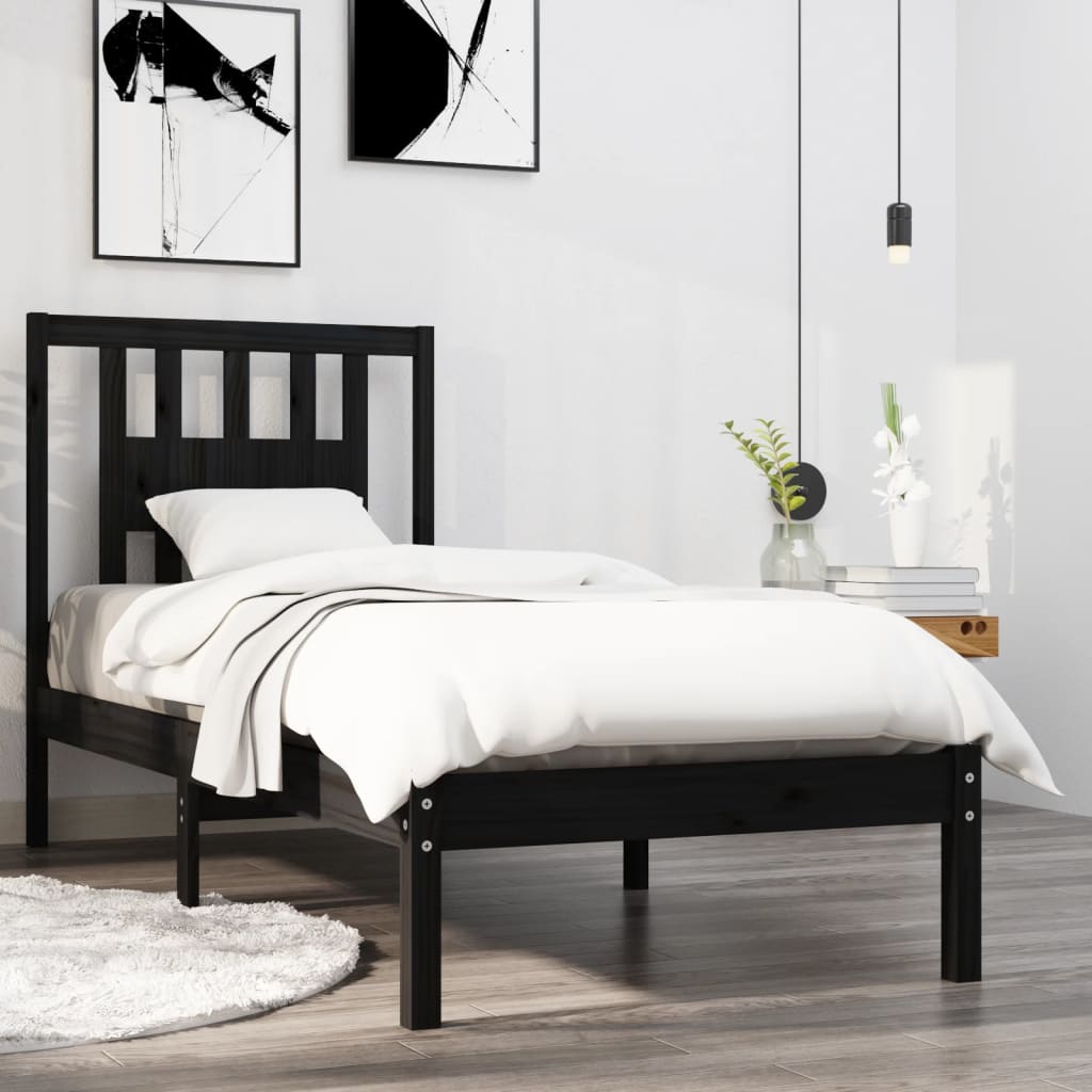 vidaXL Cadre de lit Noir Bois massif 75x190 cm Petit simple