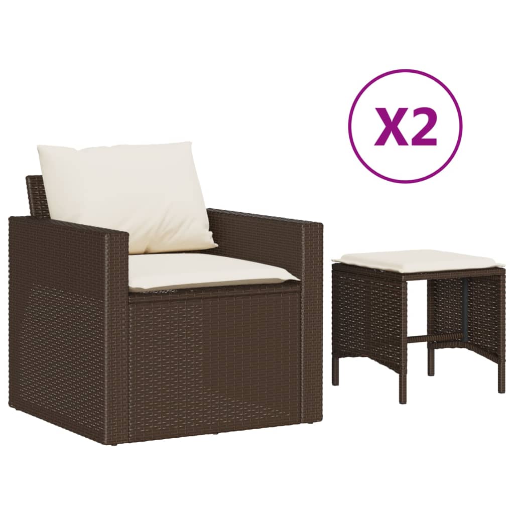 vidaXL Salon de jardin 4 pcs avec coussins marron résine tressée