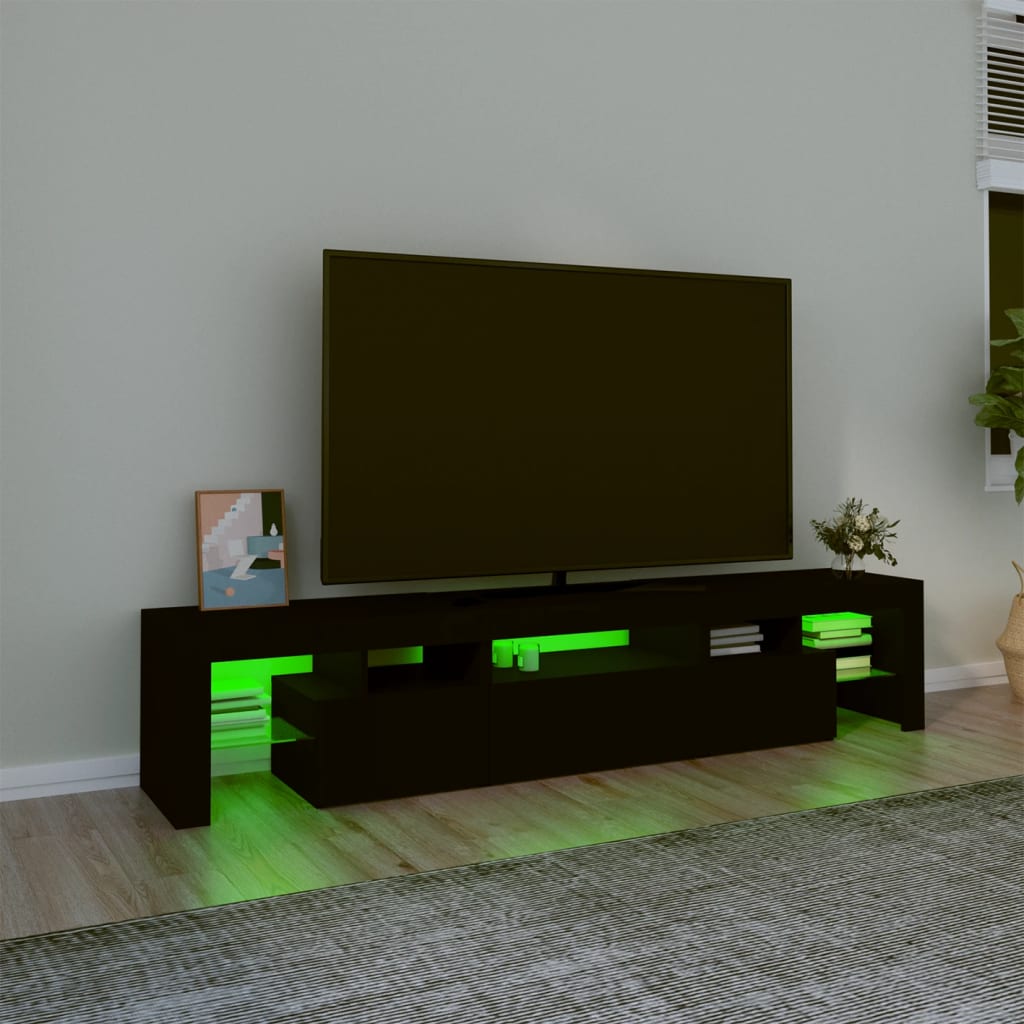 vidaXL Meuble TV avec lumières LED Noir 200x36,5x40 cm