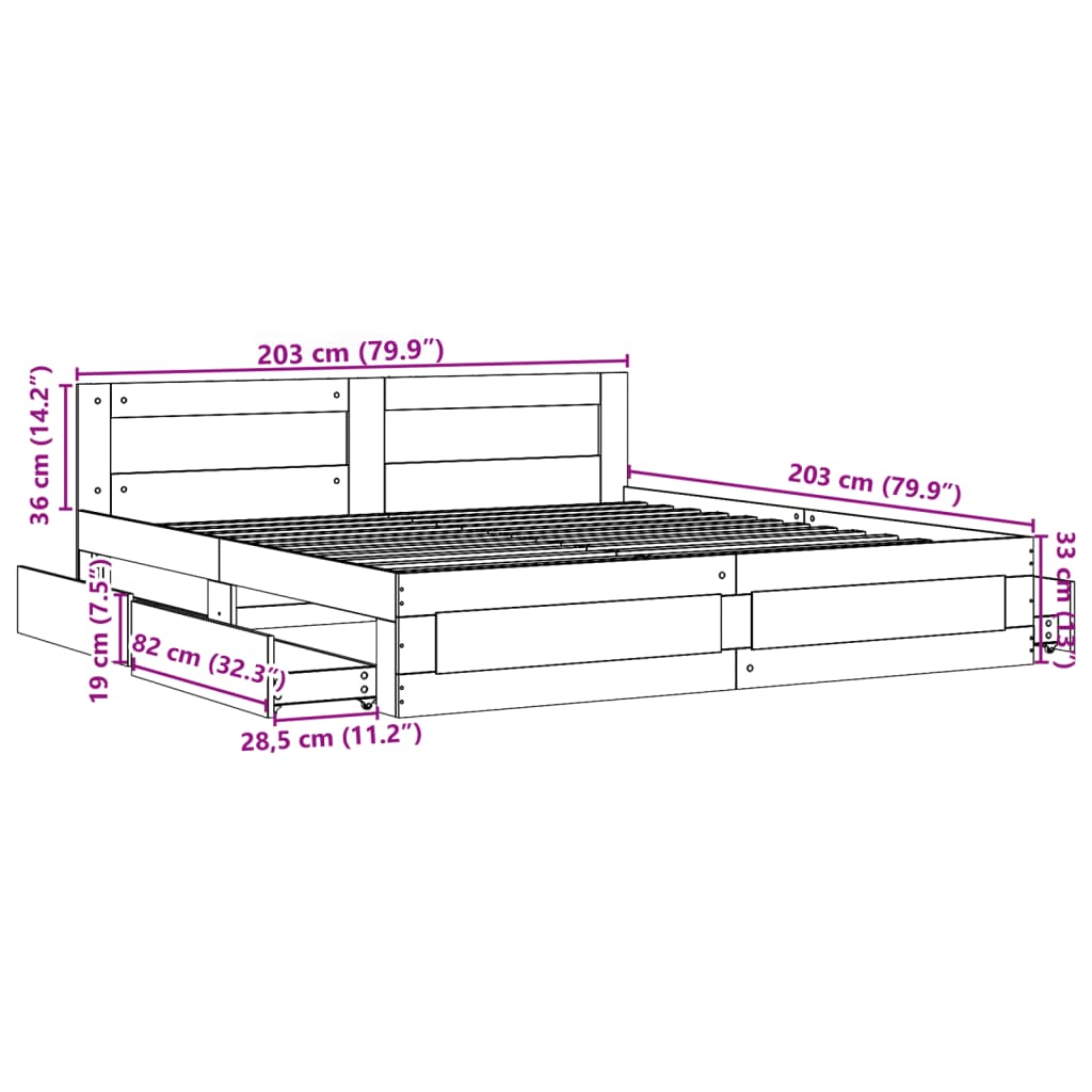 vidaXL Cadre de lit tête de lit sans matelas chêne sonoma 200x200 cm