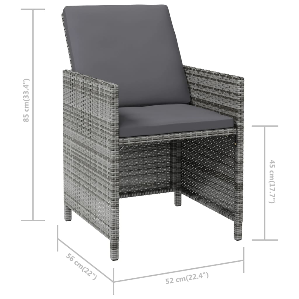 vidaXL Jeu de chaise et tabouret de jardin 4 pcs Résine tressée Gris