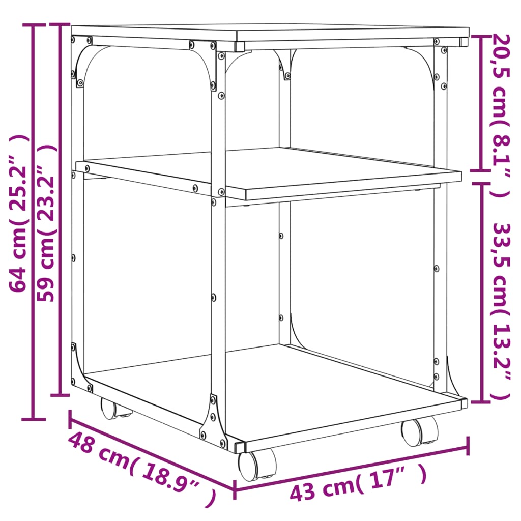 vidaXL Support d'imprimante à 3 niveaux chêne marron 43x48x64 cm